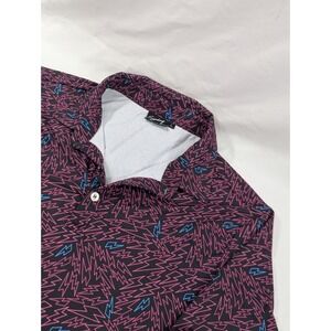 Sunday Swagger Polo‎ Shirt Mens  Large Neon Electric Lightning AOP Performance